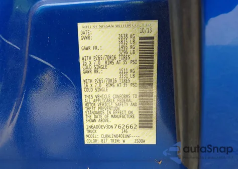 2013 Nissan Frontier Sv z USA, uszkodzony, nr VIN 1N6AD0EV3DN762662